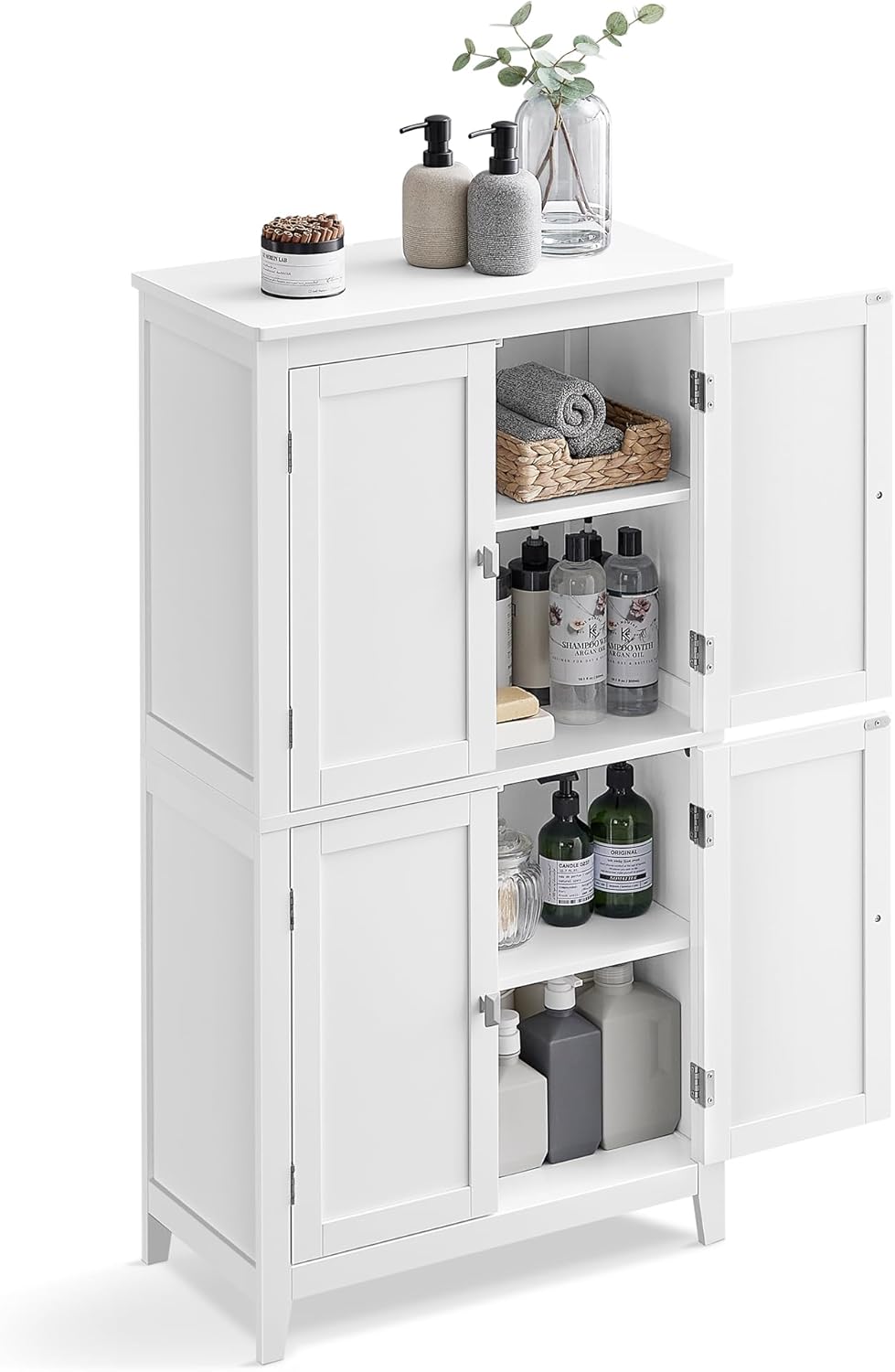 VASAGLE Dulap de baie, din MDF, cu 2 compartimente si 4 usi, rafturi reglabile, 30x60x110cm, alb [7]