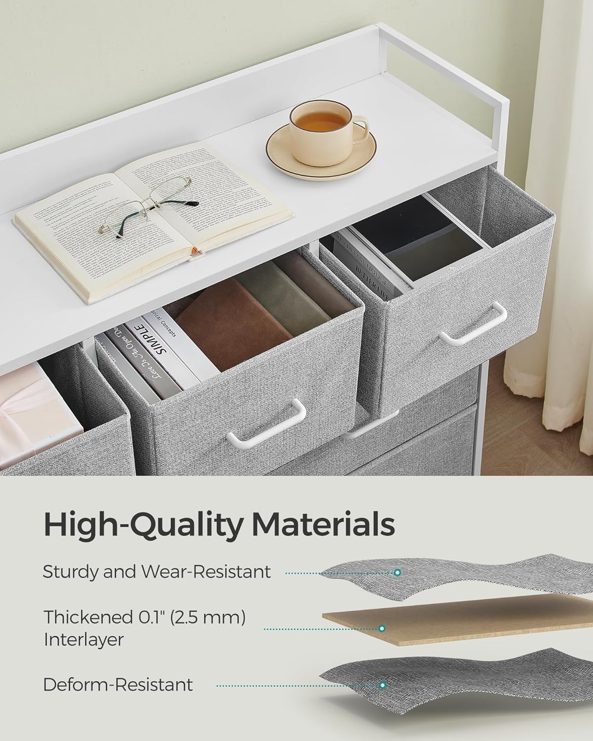 SONGMICS Comoda cu cadru metalic si 7 sertare din stofa, 29x98x85 cm , gri si alb [7]