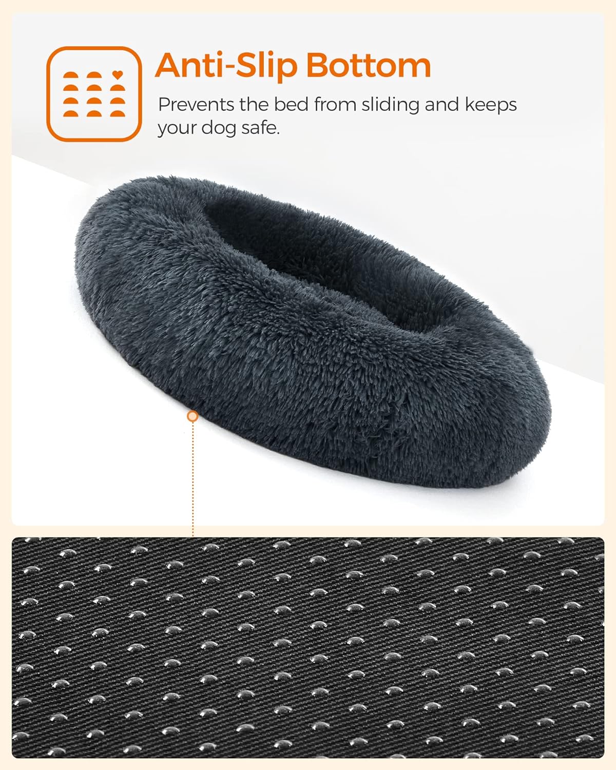 FEANDREA Pat pufos pentru caini si pisici, cu husa detasabila, lavabila, plus moale cu fir lung, 60 cm, gri inchis [8]