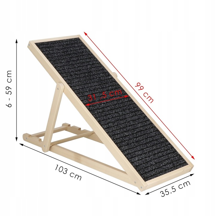Rampa pentru caini si pisci cu 3 nivele de reglare 42-59cm, antiderapanta, lungime 103cm [7]