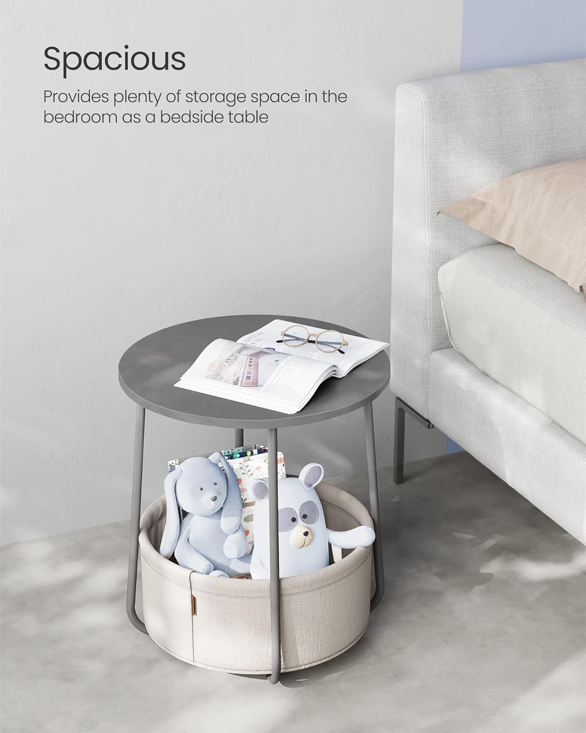 VASAGLE Masuta de cafea rotunda cu cos de stofa, stil modern, 45x50cm, gri [8]