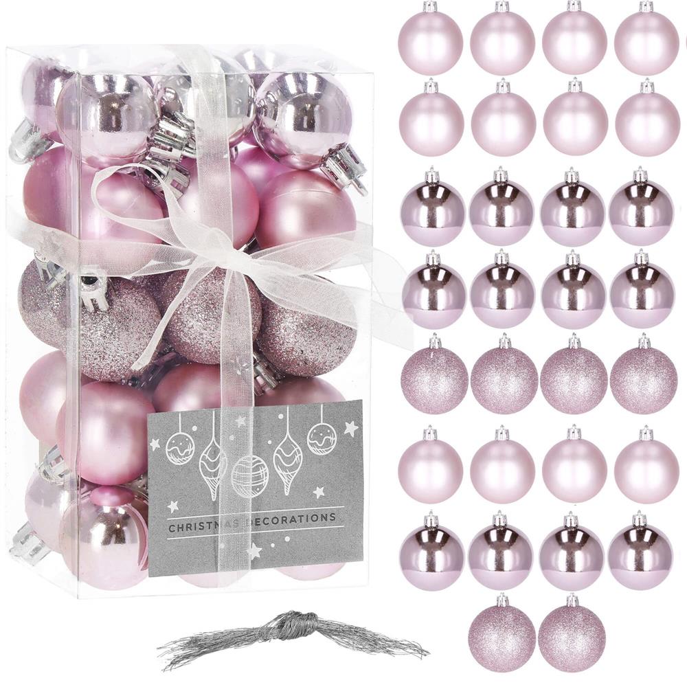 Set globuri de Craciun, 30 bucati, 3 modele, 3cm, roz [8]