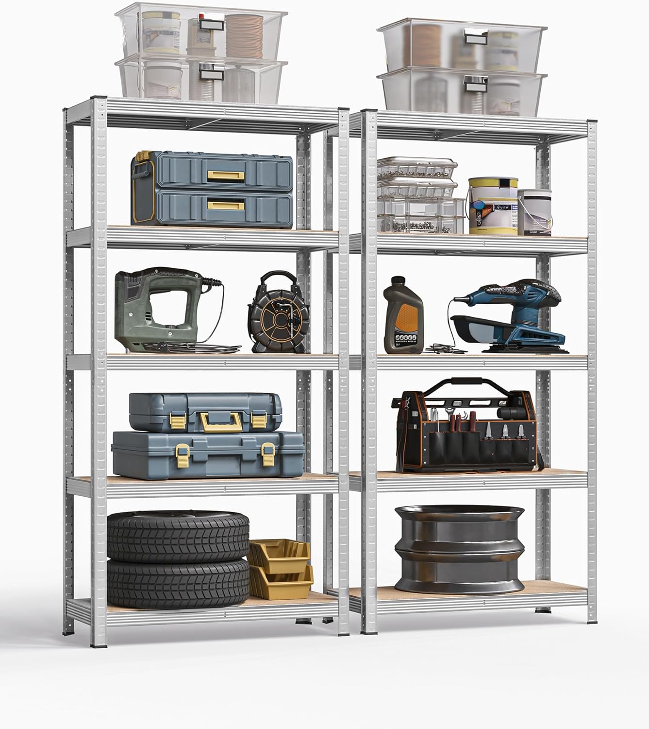 SONGMICS Set de 2 Rafturi de depozitare, cadru din otel armat, polite din MDF, max 2x875kg, 180x90x40cm, gri [7]