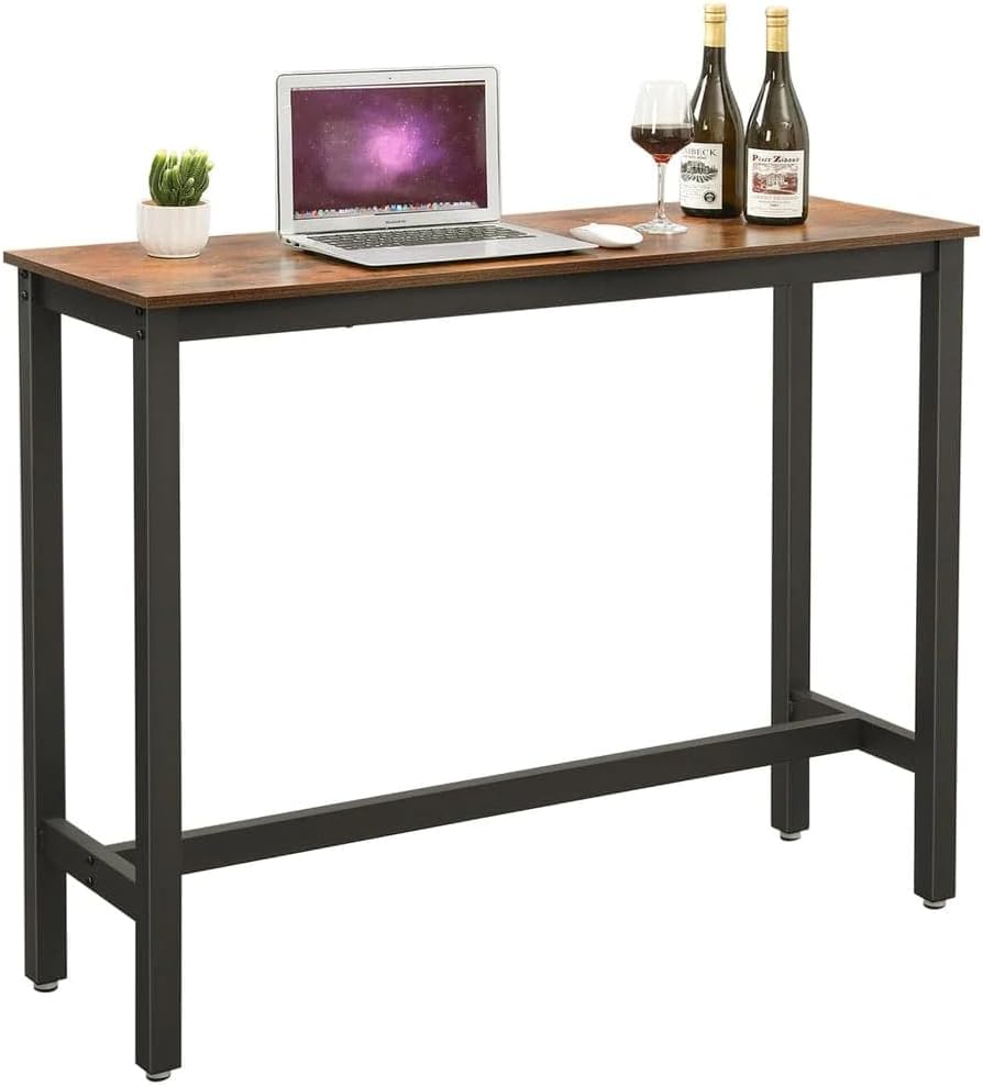VASAGLE Masa de bar inalta, cadru metalic, design industrial, 120x40x100cm, maro rustic [7]