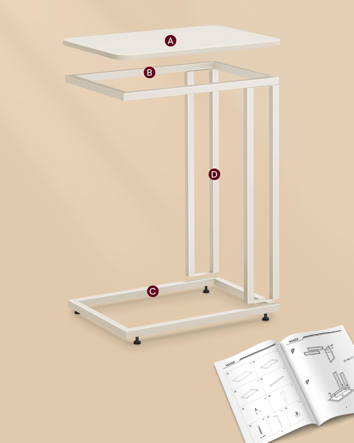 VASAGLE Masuta de cafea, cu cadru de otel si roti, stil industrial, 35x50x60 cm, crem [7]
