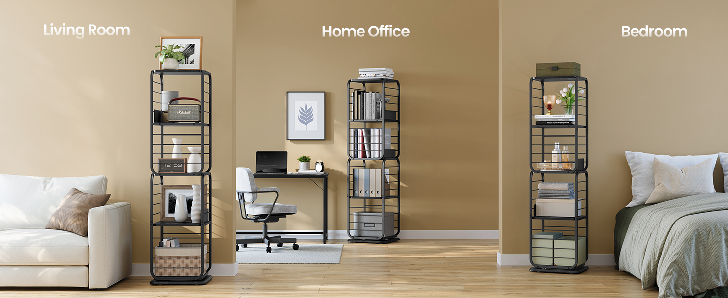 VASAGLE Biblioteca rotativa 360 grade, cadru metalic, cu 5 polite MDF, 43x43x158cm, negru [5]