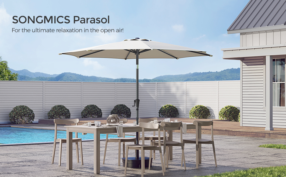 SONGMICS Umbrela de gradina, cu manivela pentru deschidere, sistem inclinare, 300cm, bej [7]
