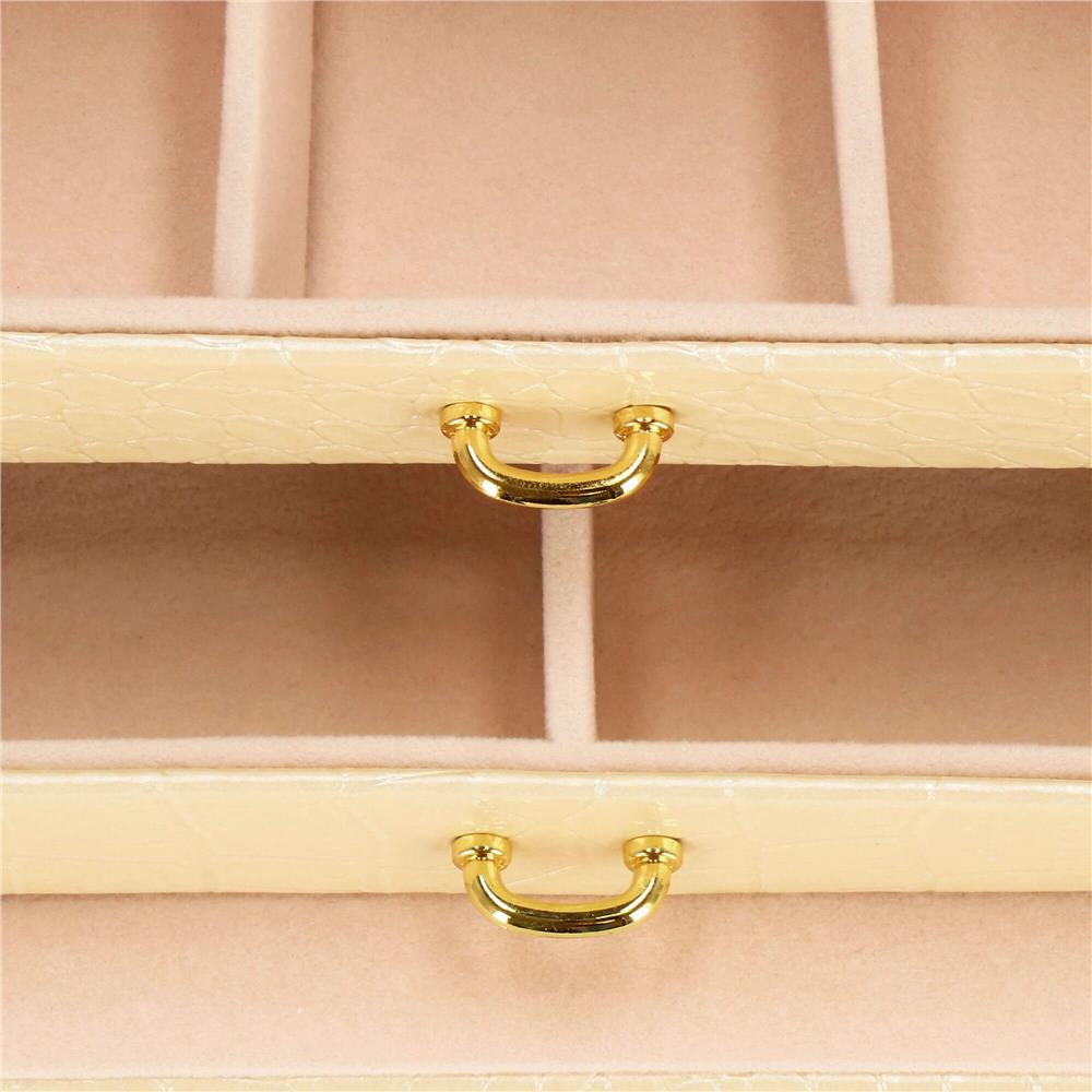 (DL) Cutie depozitare si organizare bijuterii, MDF, piele ecologica si velur, 17,5 x 14 x 12,5cm, crem [7]