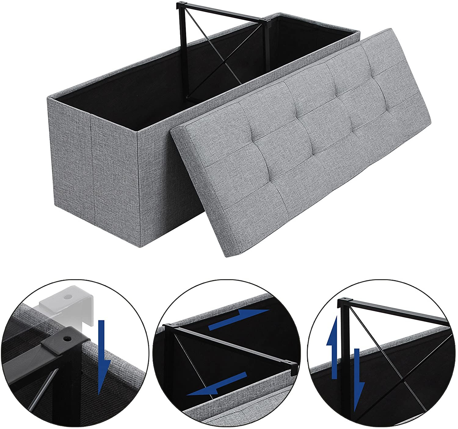 SONGMICS Taburet pliabil cu sezut moale, spatiu de depozitare 131litri, maxim 300kg, 110x38x38cm, gri [7]