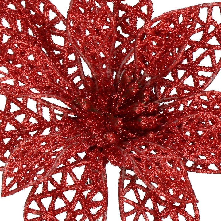 Set 10 ornamente pentru bradul de Craciun, stea Poinsettia, 10cm, rosu [7]