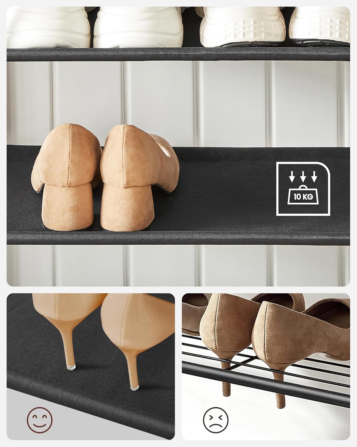 VASAGLE Cuier cu rafturi depozitare pantofi si ​​bara suspendata, industrial, 32x64x180 cm, maro rustic si negru [7]