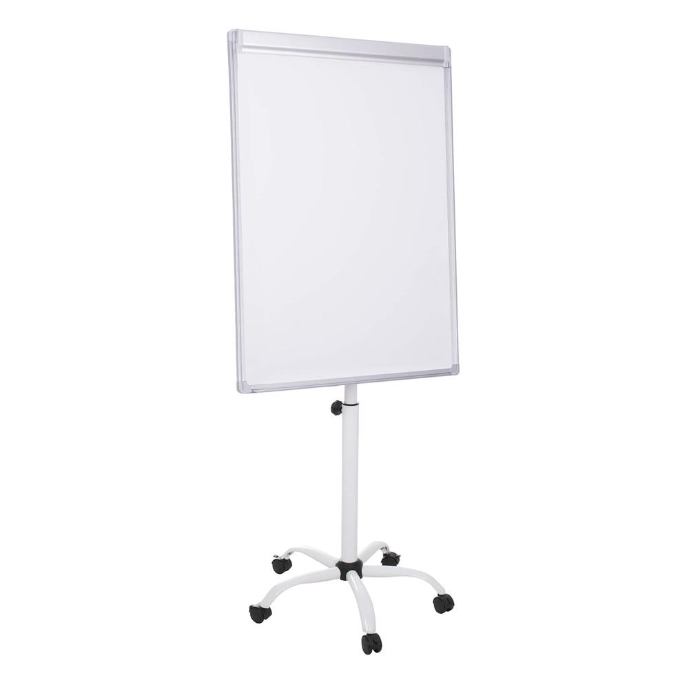 Papetarie - Flipchard magnetic cu picior, mobil pe role, inaltime ajustabila, 70x100cm, alb