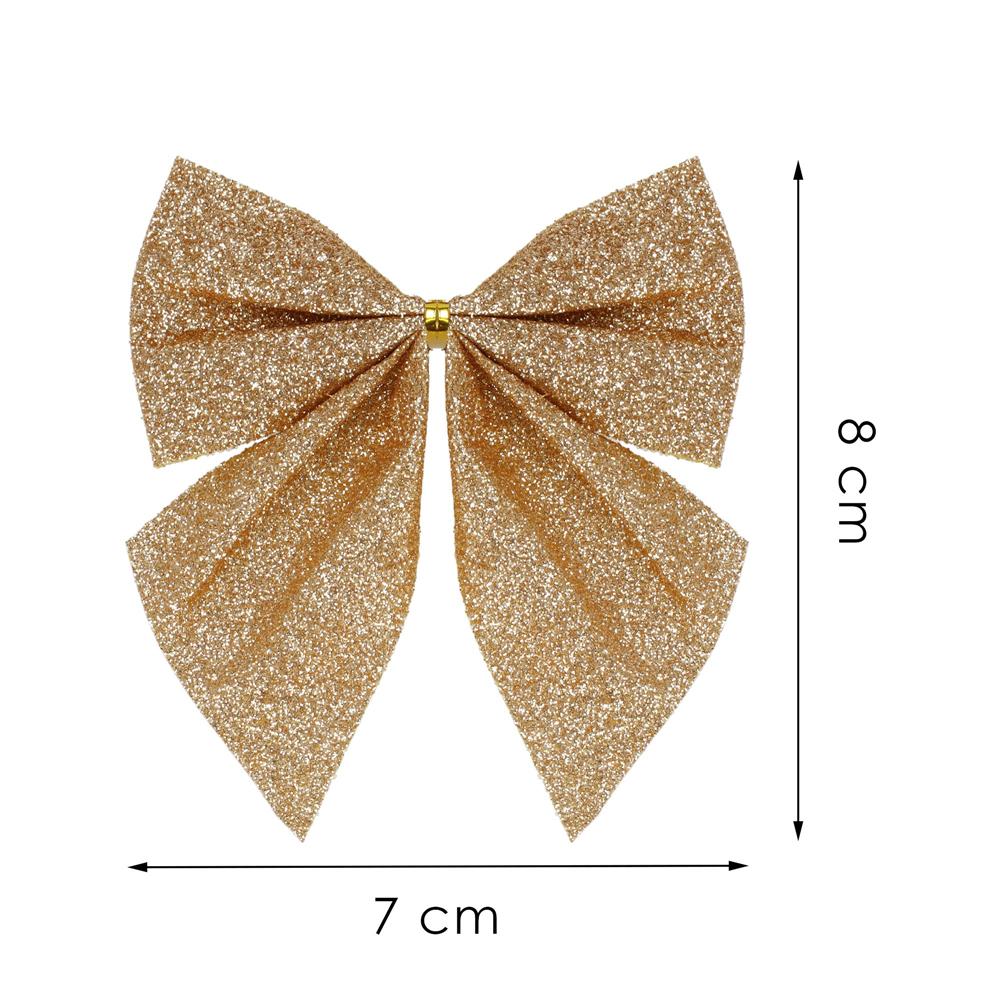 Set 6 ornamente pentru bradul de Craciun, fundita, 8cm, auriu [6]