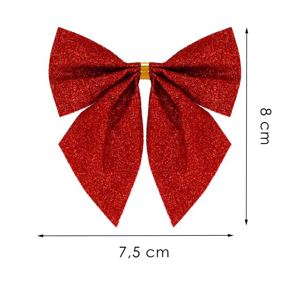 Set 6 ornamente pentru bradul de Craciun, fundita, 8cm, rosu cu sclipici [6]