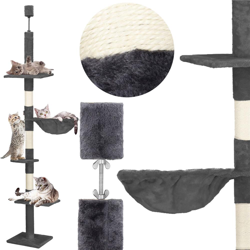 Ansamblu de joaca pentru pisici, tip stalp de catarat pana la tavan, inaltime reglabila, 240 - 265 cm, gri inchis [8]