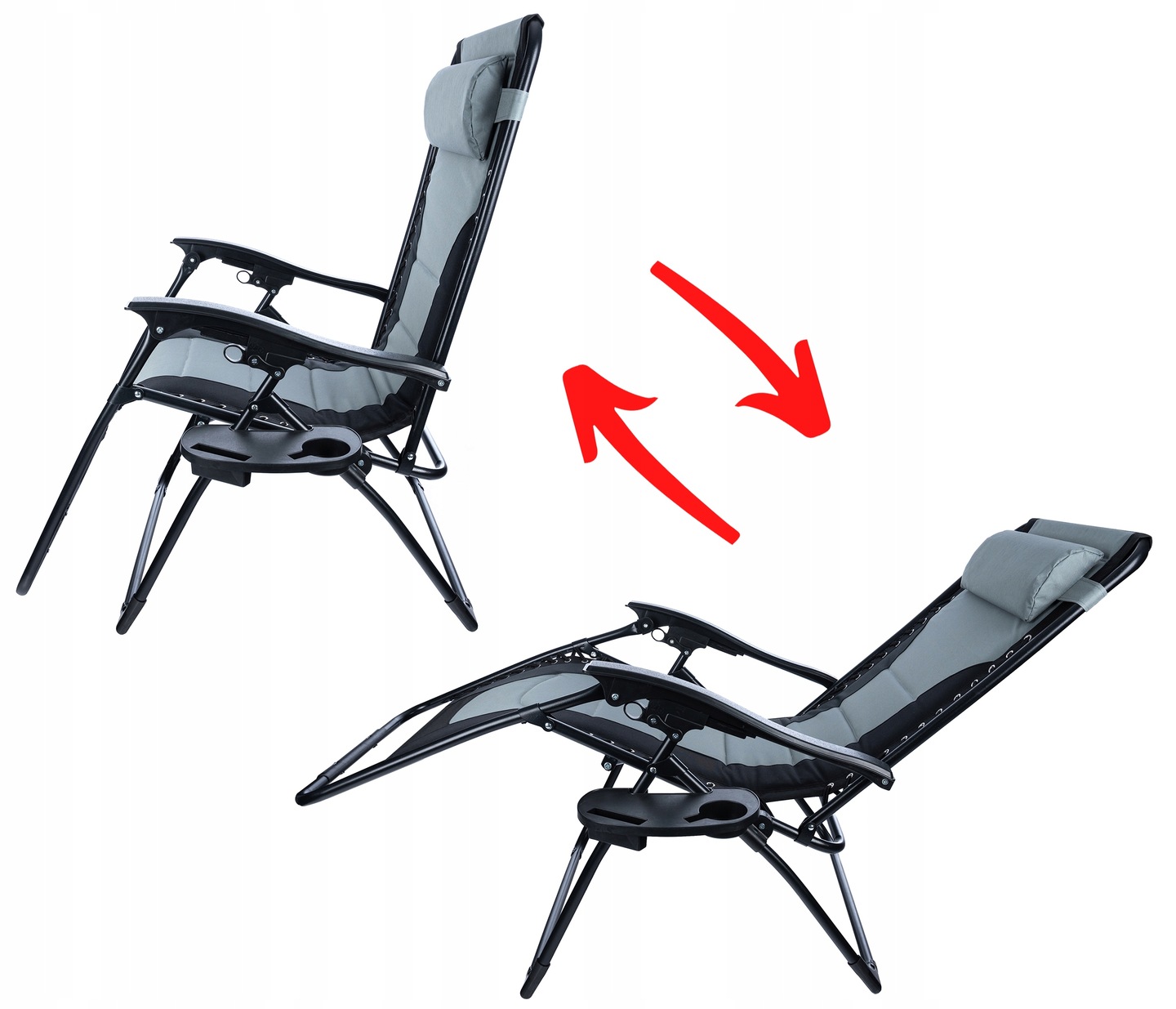 Sezlong scaun pliant plaja sau gradina, Siesta, gravitatie zero, cu tetiera, 175x75x110 cm, negri gri [7]