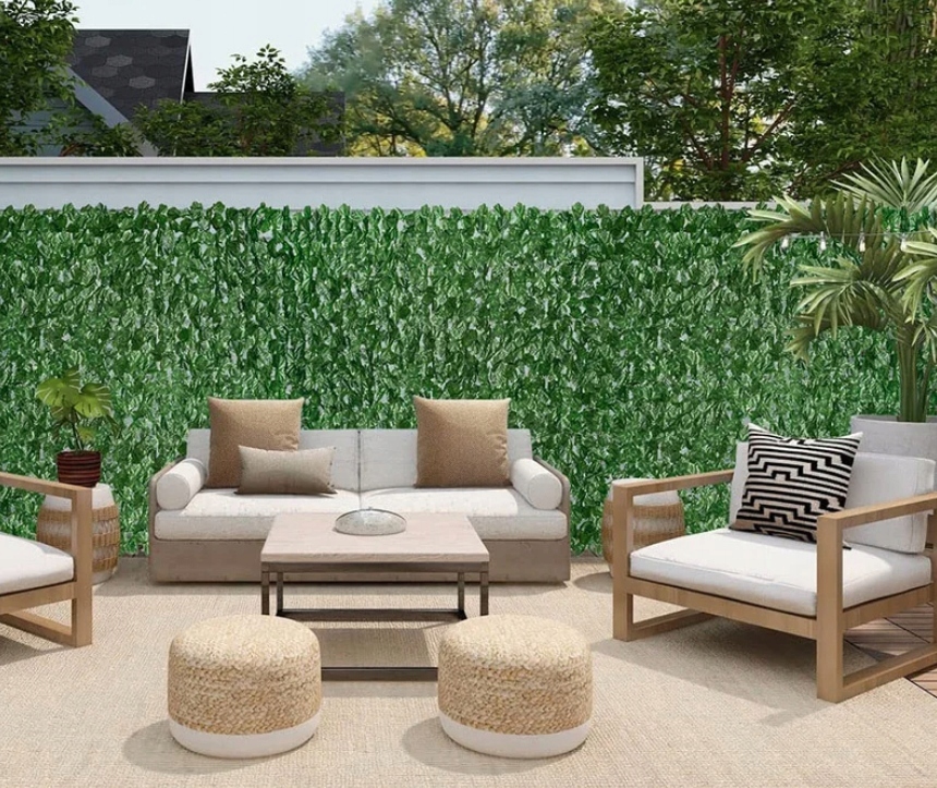 Panou paravan cu frunze artificiale pentru gard sau balcon, 100x500cm, verde [8]