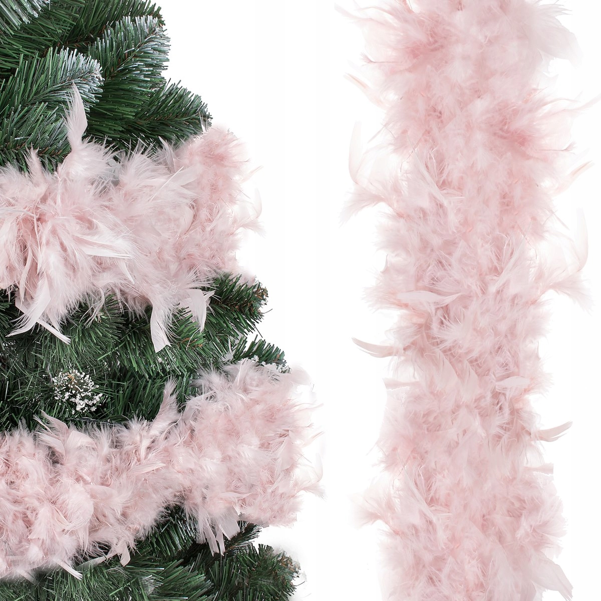 Ghirlanda pentru decor sau bradul de Craciun, model puf si pene, roz, 180cm [7]