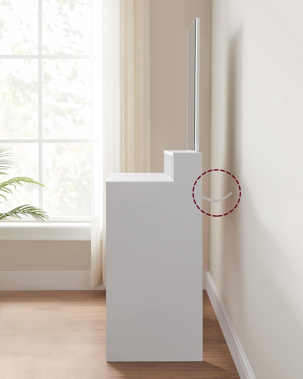 VASAGLE Masa de toaleta cu oglinda, cu 2 sertare si 3 compartimente deschise, 40x80x140cm, stil modern, alb [6]