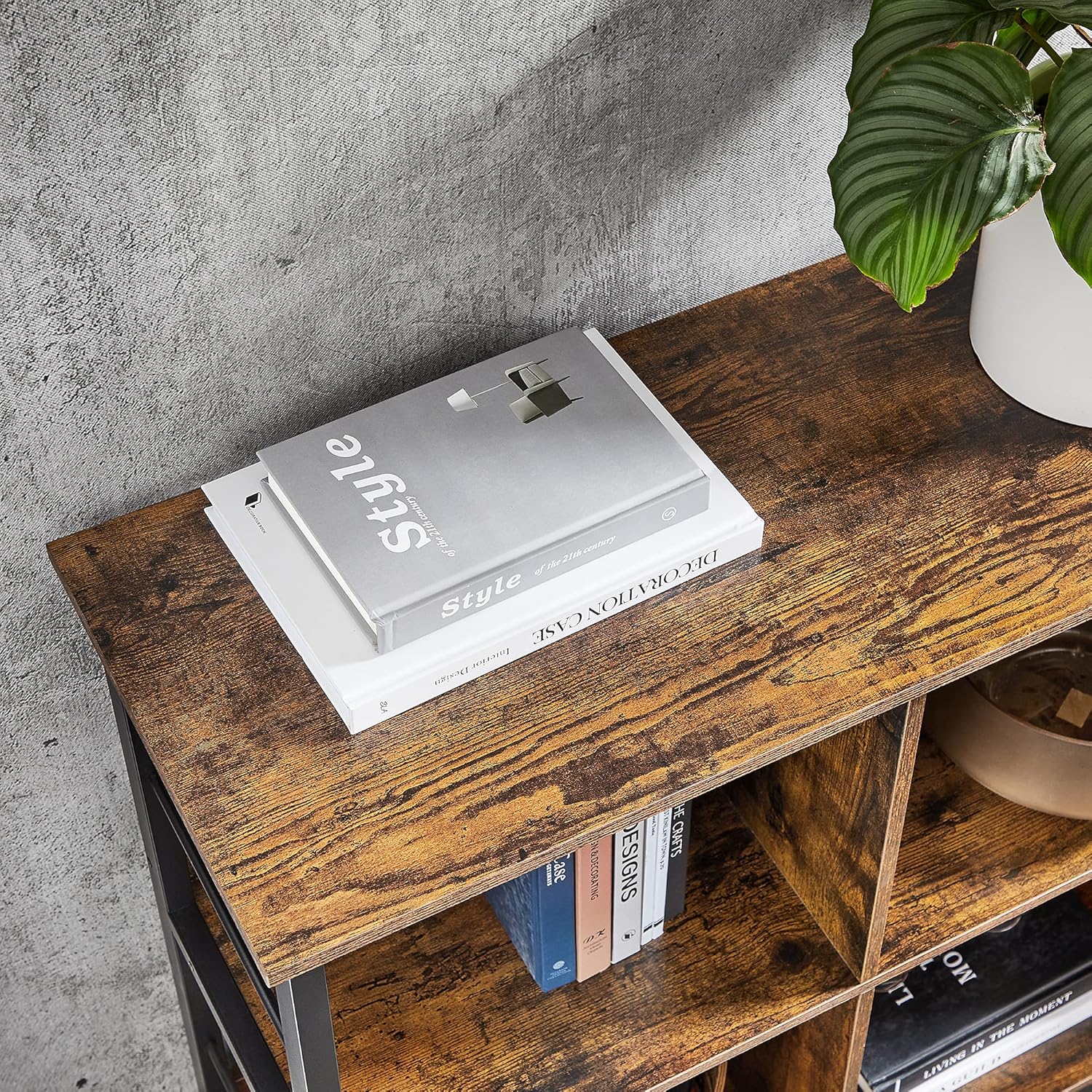 VASAGLE Biblioteca, raft cu 6 unitati de depozitare, din lemn, 33x120x80 cm, maro rustic [7]