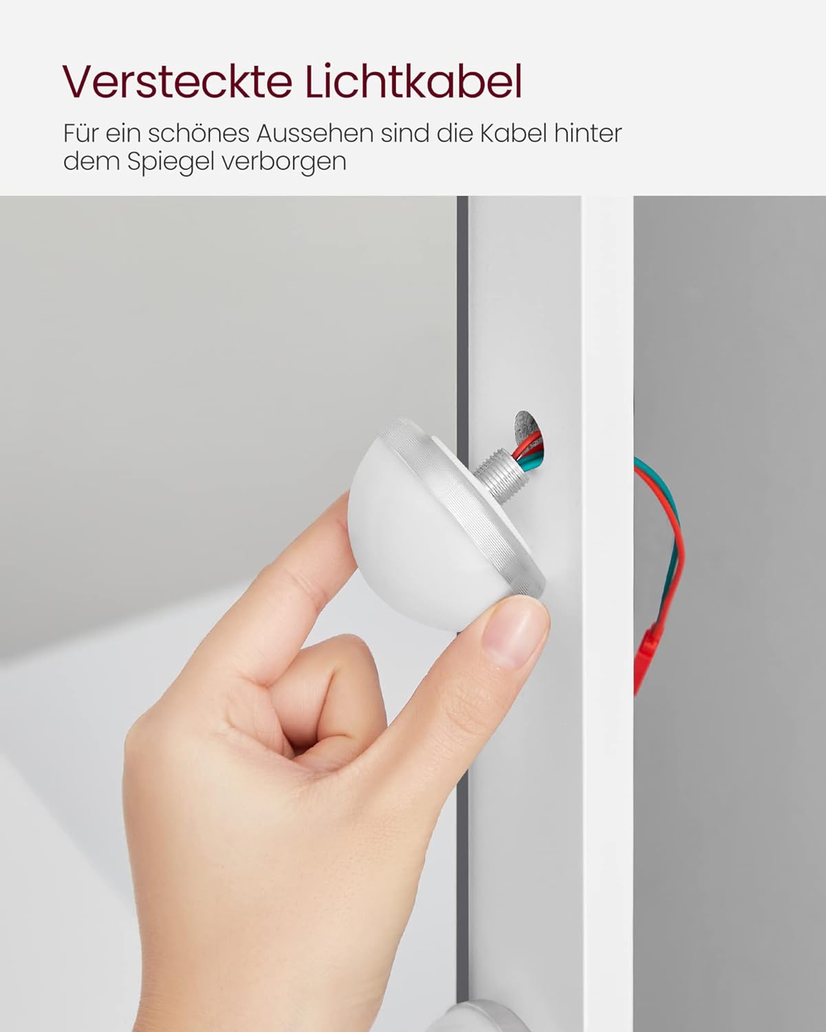 VASAGLE Masa de toaleta cu oglinda, iluminare LED, 2 sertare si 3 compartimente deschise, 80x40x140cm, modern, alb [7]