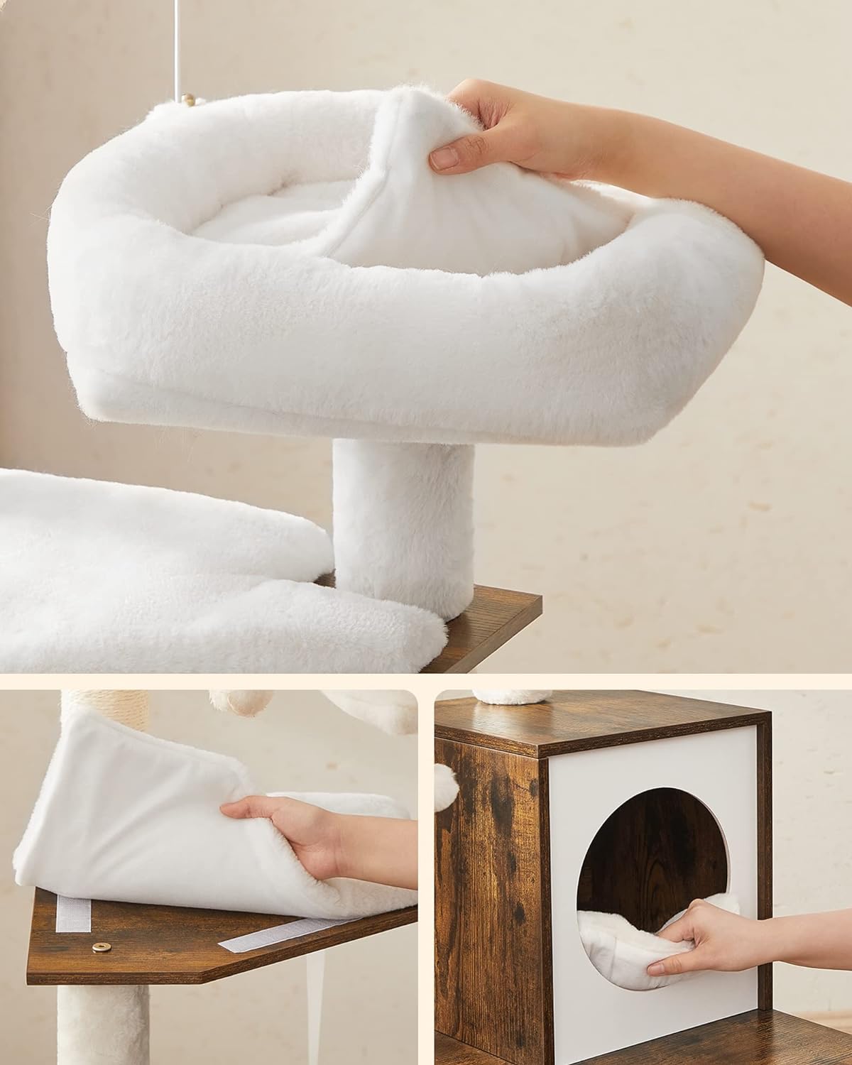 FEANDREA Mobilier 2 in 1 pentru pentru pisici cu cusca, ascunzatoare si loc de joaca, 58x50x140cm, maro vintage [4]