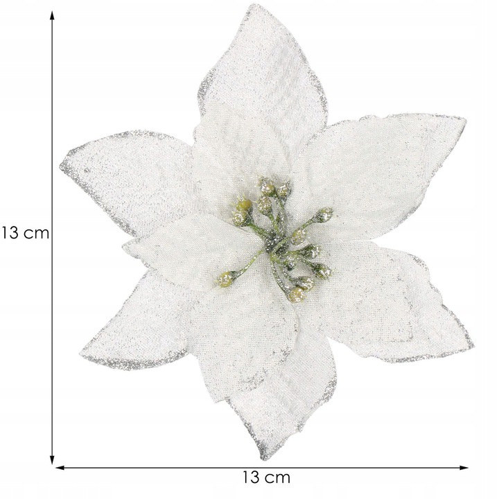 Set 10 ornamente pentru bradul de Craciun, stea Poinsettia, 13cm, gri argintiu [7]