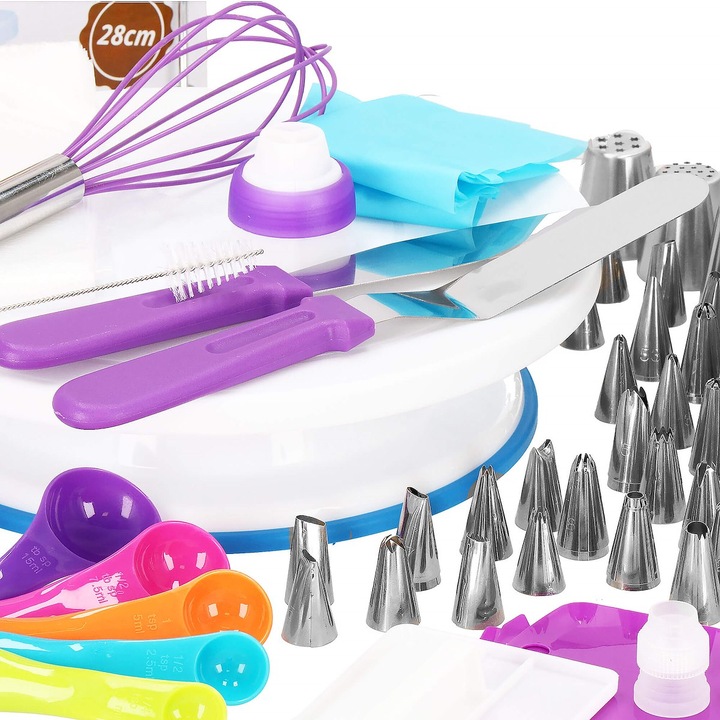 Set patiserie cu platou rotativ, 137 piese cu sabloane pentru ornarea prajiturilor [8]