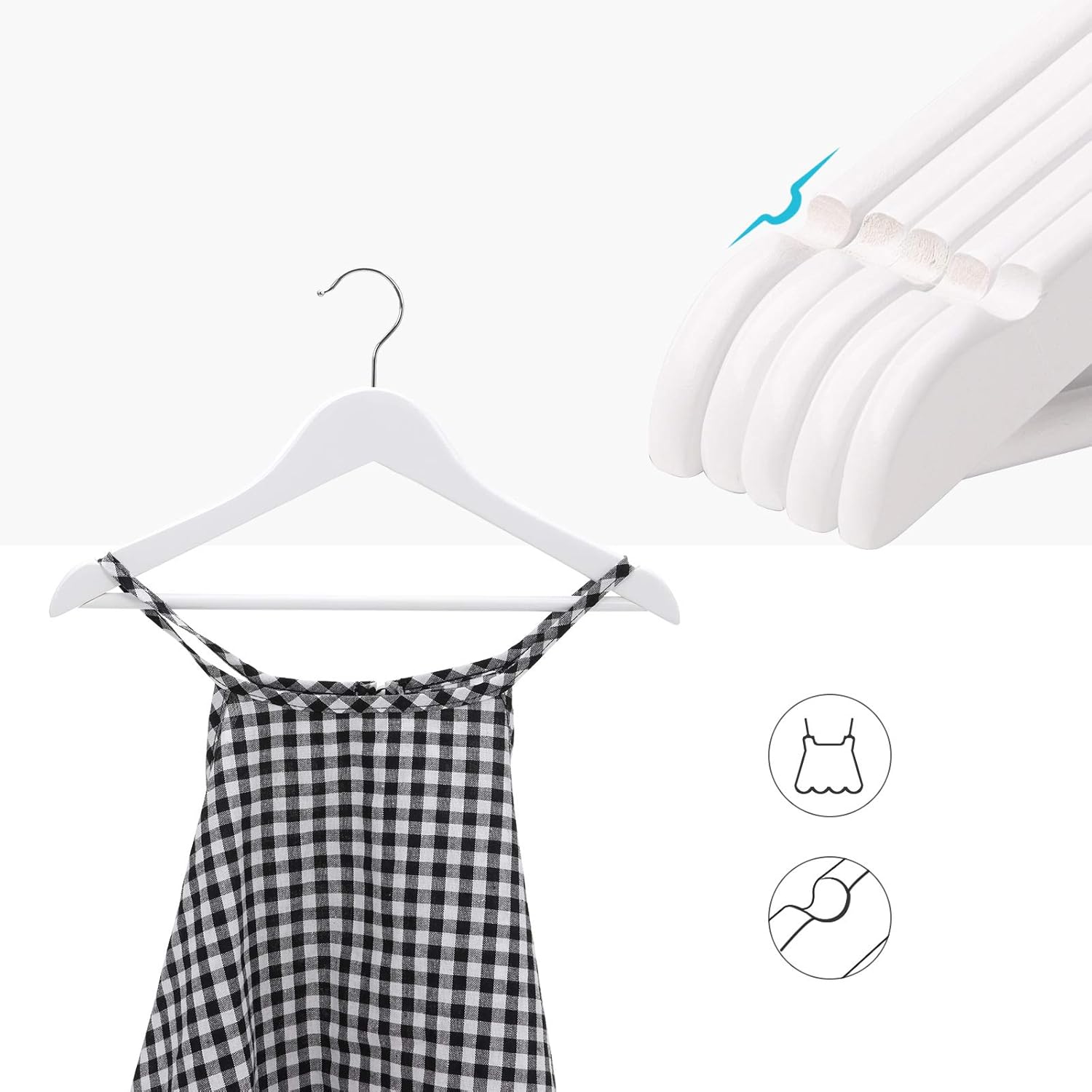 SONGMICS Umerase copii 35x20 cm, set 20 buc, lemn masiv cu bara pentru pantaloni si carlig rotativ, alb [7]