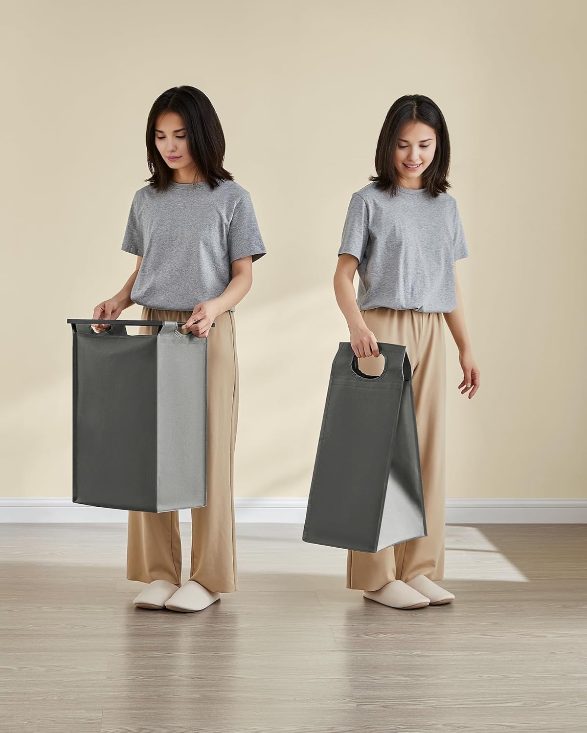 VASAGLE Cos rufe 4x40L, saci detasabili, raft superior si cadru metalic, 116x33x72 cm, negru si gri [2]