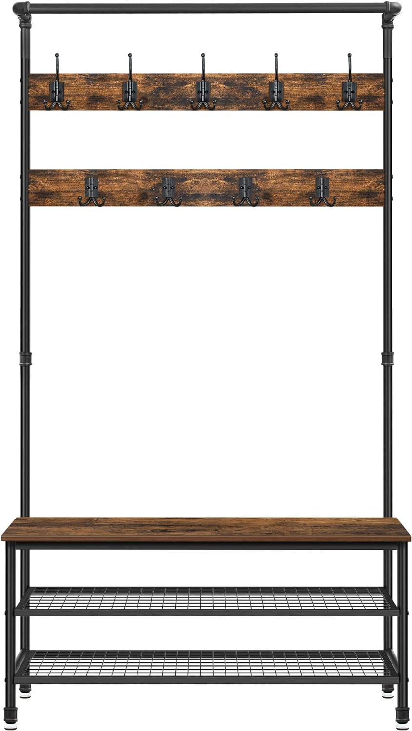 VASAGLE Cuier pentru haine cu 9 carlige si suport pentru pantofi, stil industrial, cadru din otel, 100x42x182 cm [2]