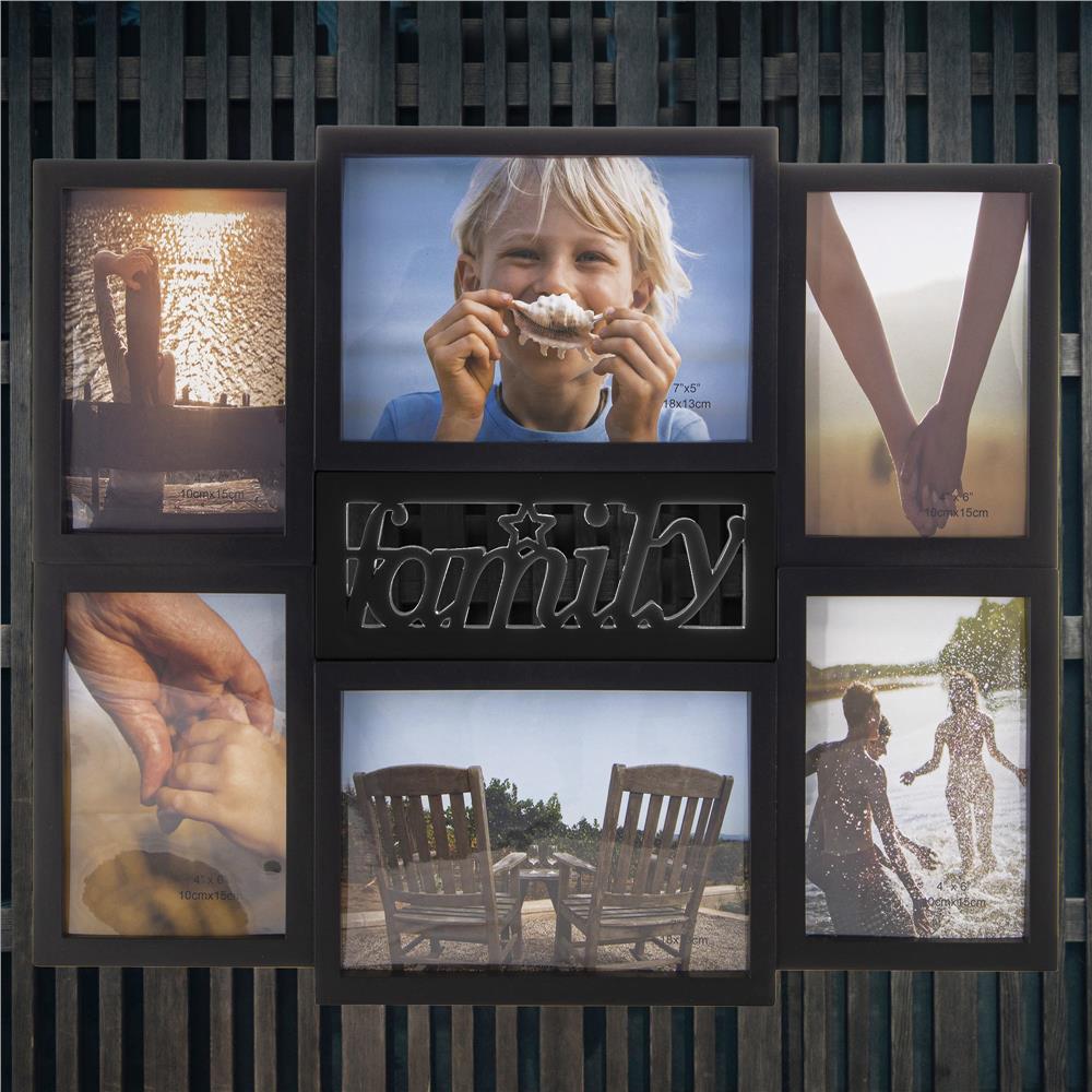 Rama foto de perete, colaj de 6 fotografii, 36x42cm, negru [7]