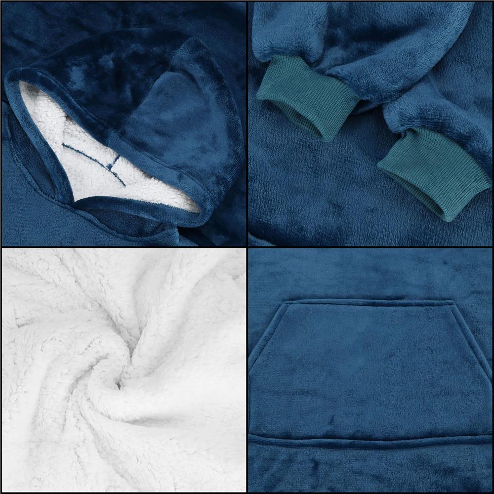 Patura tip hanorac, cu maneci, gluga si buzunare, material plus, marime universala, albastra [8]