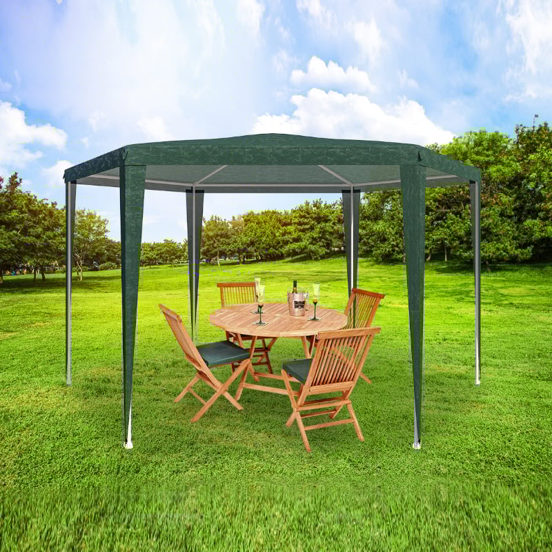 Cort pavilion de gradina hexagonal, 200x200 cm, cu pereti laterali cu ferestre, impermeabil cu rezistenta UV, verde [5]