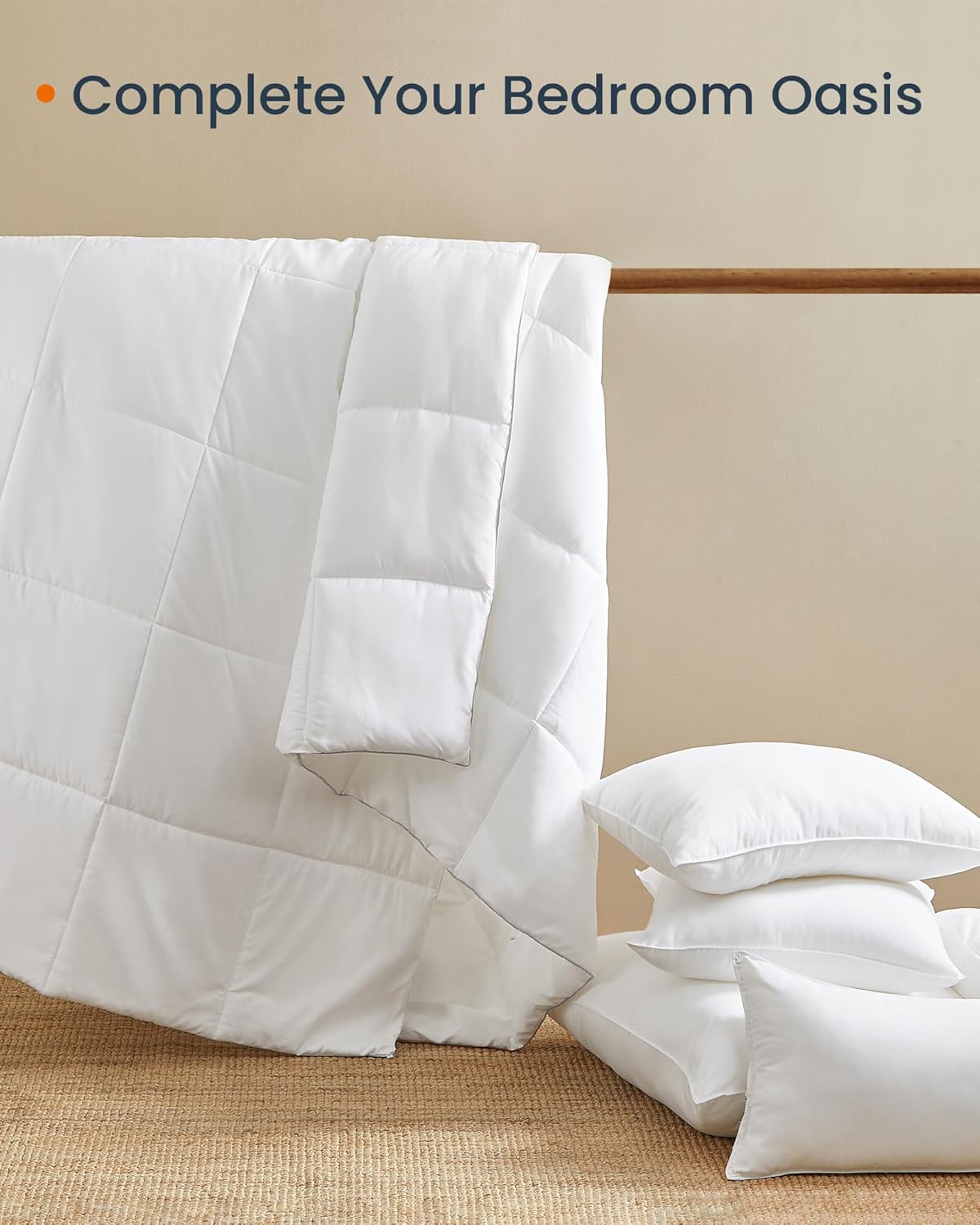 SONGMICS Pilota matlasata dubla, 4 anotimpuri, 150, 350 si 500 GSM, din microfibra, 200x200 cm, alb [8]