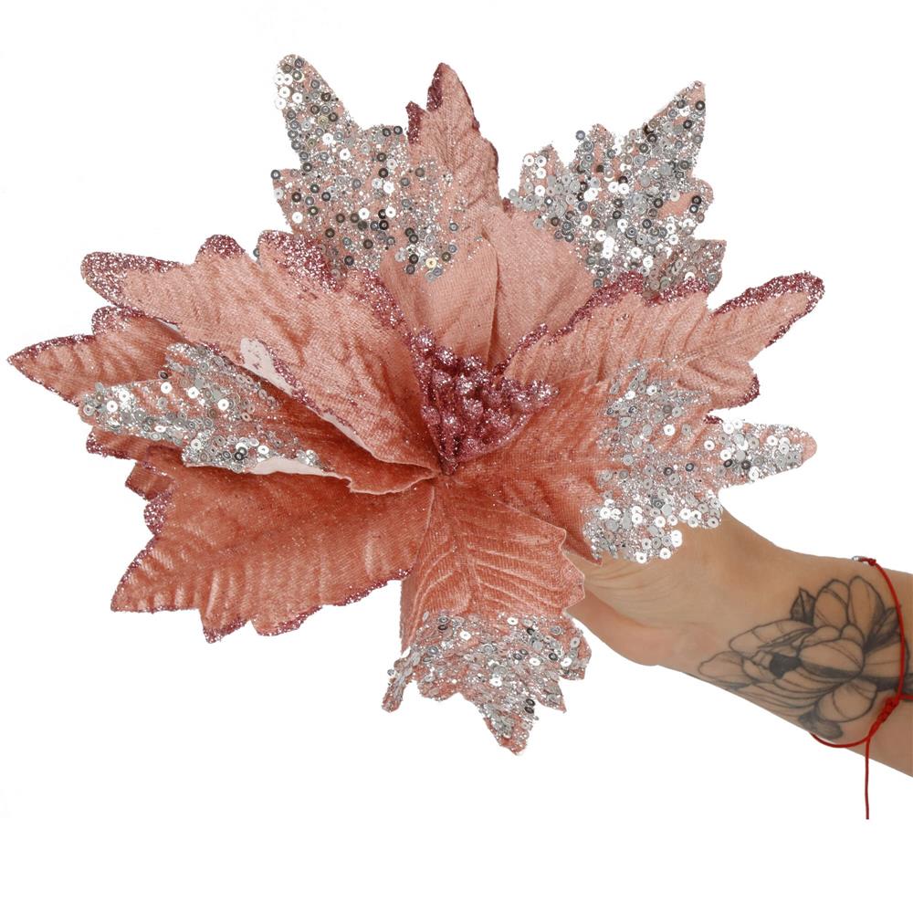 Set 5 ornamente pentru bradul de Craciun, stea Poinsettia, 26cm, roz argintiu [6]