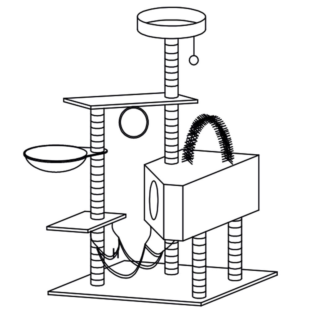 Ansamblu de joaca pentru pisici, cu loc pentru zgariat, ascuns, culcus, hamac, minge, 154cm, crem [8]