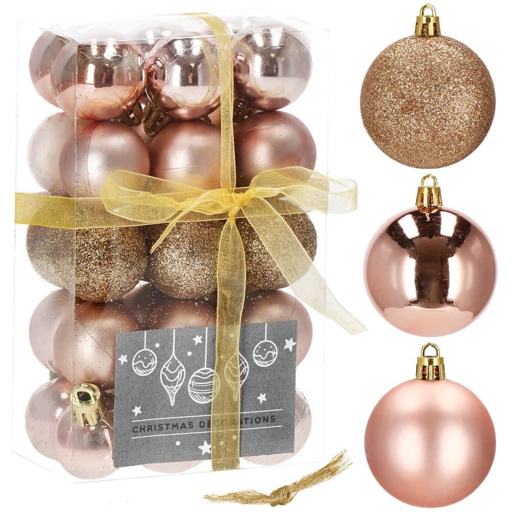 Set globuri de Craciun, 30 bucati, 3 modele, 3cm, roz auriu [8]