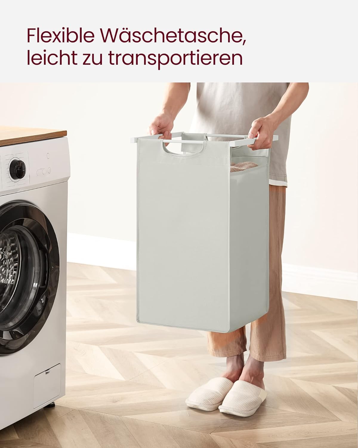 VASAGLE Cos de rufe, 2 compartimente, saci de rufe detasabili, raft, cadru metalic, 2x46L, 73x33x72 cm, alb [8]