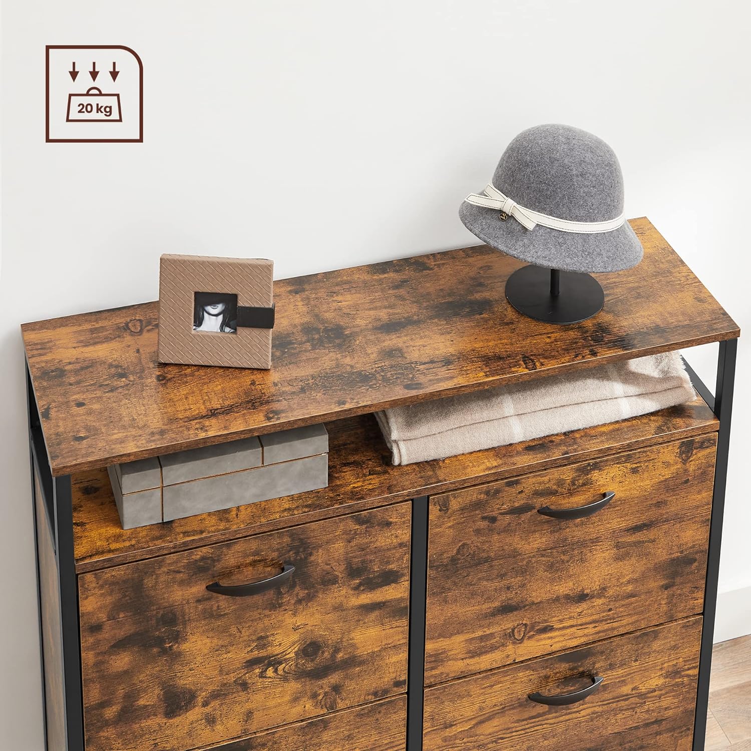 VASAGLE Dulap pantofi din MDF cu ​​4 usi basculante, pentru 12-20 perechi, 98x30x95cm, maro rustic si negru [8]