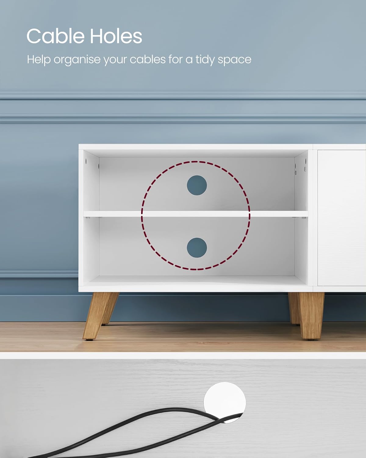 VASAGLE Comoda pentru TV de pana la 65 inch, cu 2 usi si raft reglabil, 40x140x50 cm, alb [8]