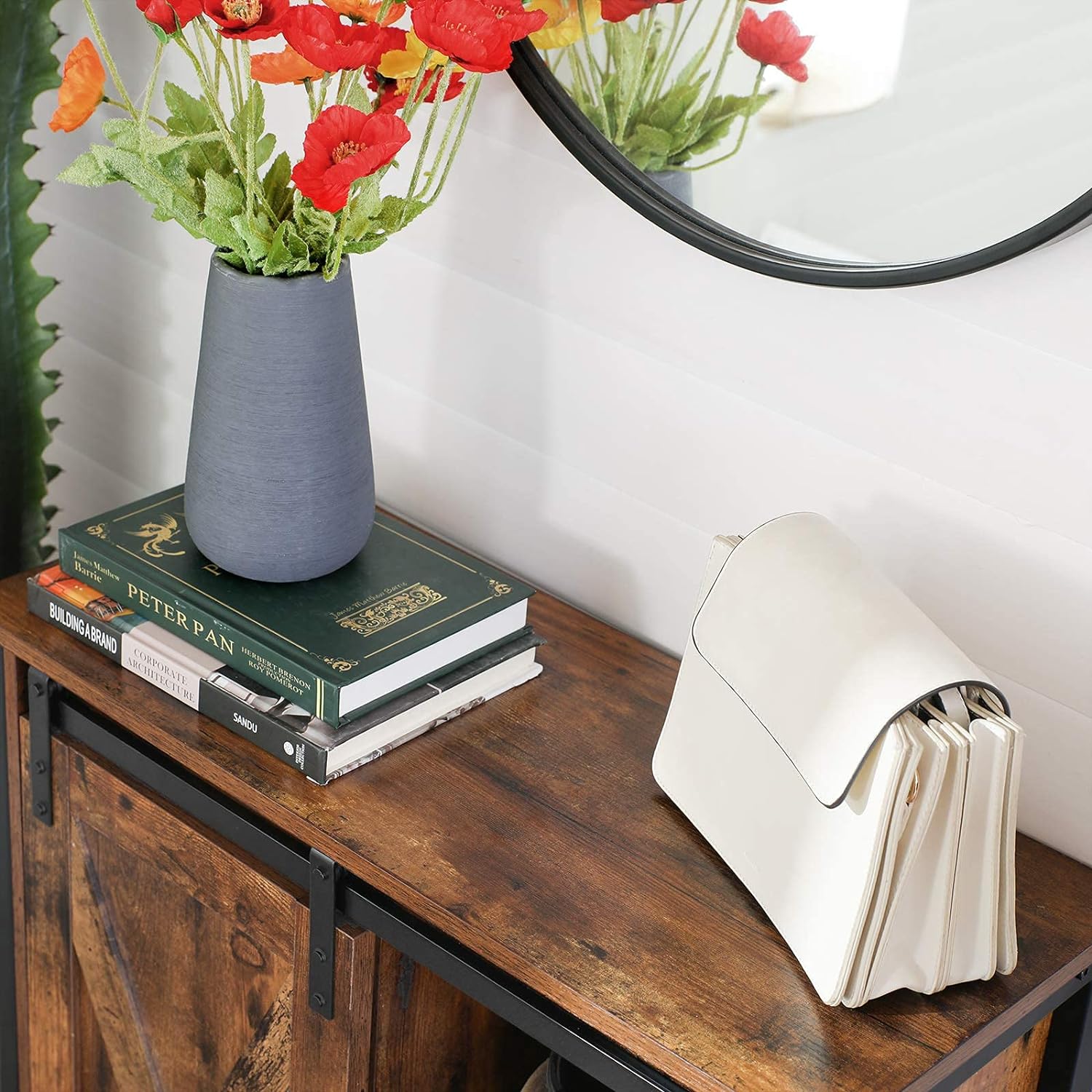 VASAGLE Comoda tip bufet cu usa glisanta si rafturi reglabile, stil industrial, 70x30x80cm, maro rusitc [2]