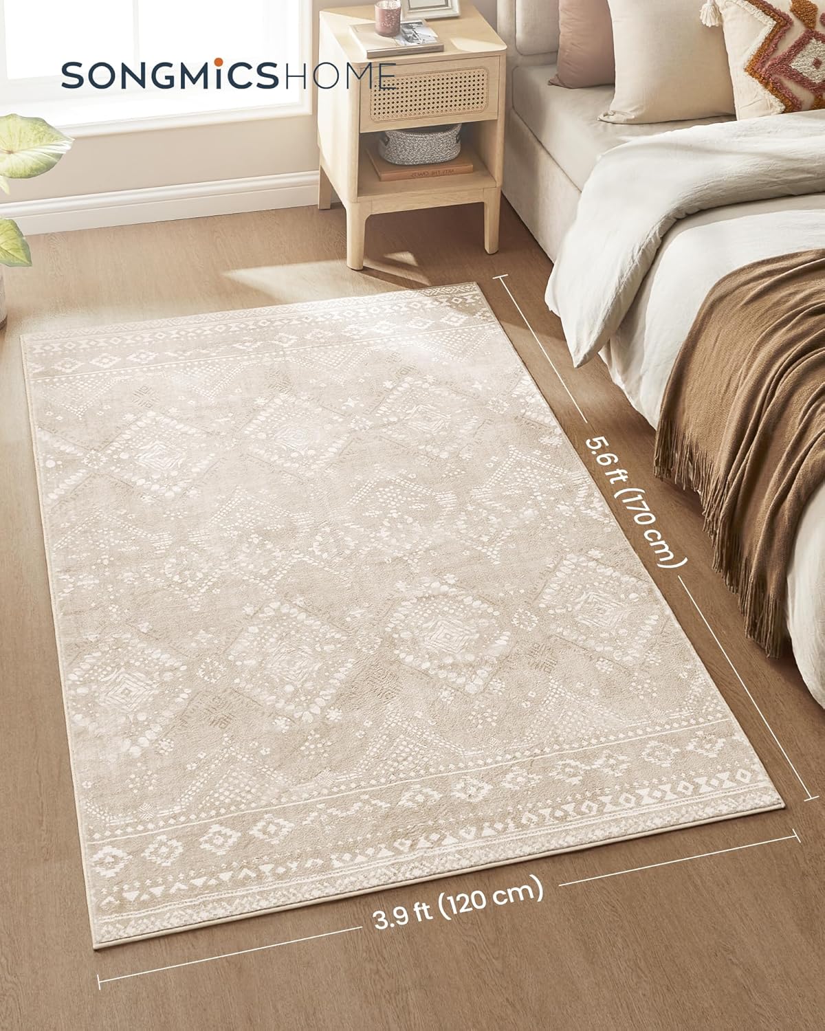 SONGMICS Covor decorativ antiderapant, stil boho, lavabil la masina, 120×170 cm, bej cappuccino [8]