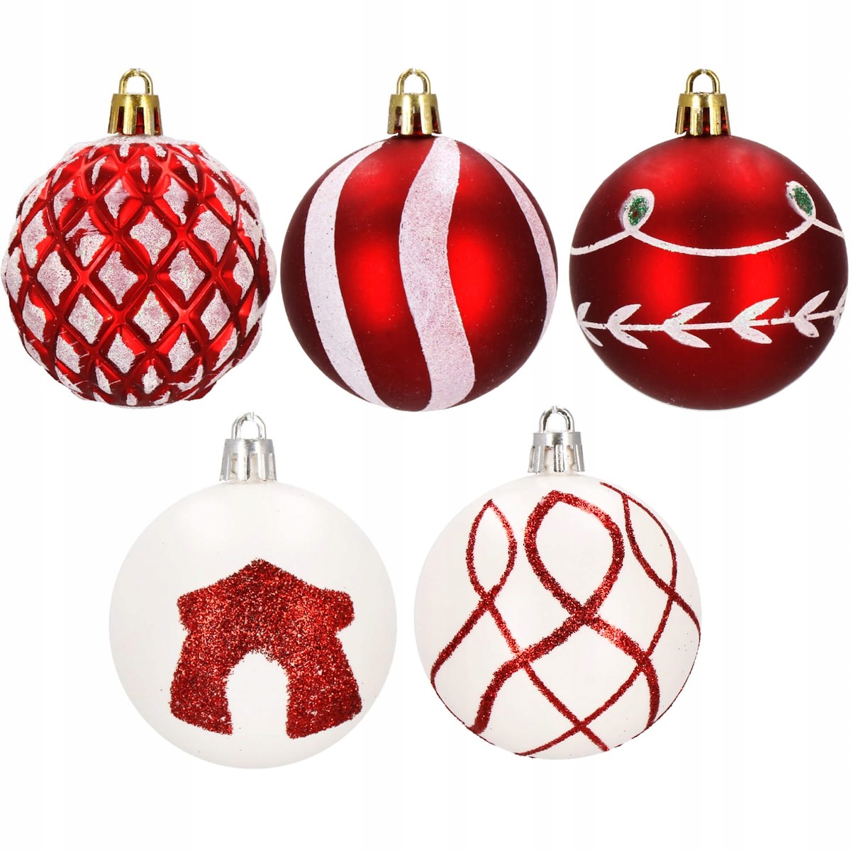 Set globuri de Craciun cu modele de sarbatori, 30 bucati, 6cm, alb rosu [9]