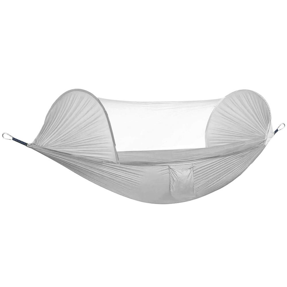 Hamac dublu din material parasuta 140x260cm, cu plasa de tantari si geanta transport, gri [8]