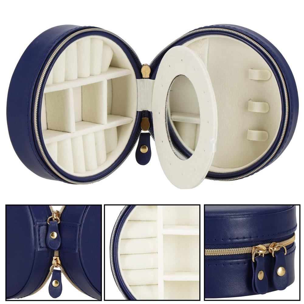 (DL) Cutie depozitare si organizare bijuterii, MDF, piele ecologica, 11 x 5cm, albastru marin [9]