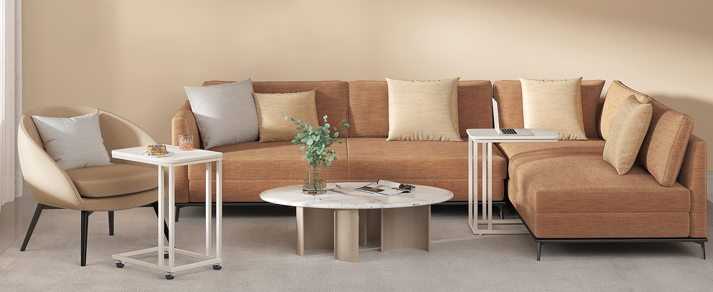 VASAGLE Masuta de cafea, cu cadru de otel si roti, stil industrial, 35x50x60 cm, crem [8]