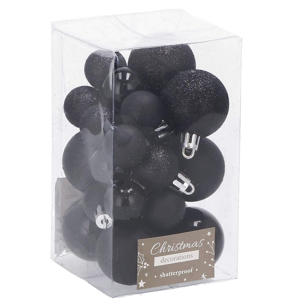 Globuri de Craciun - Set globuri de Craciun, 25 bucati, 3 modele, 2,5cm si 4cm, negru