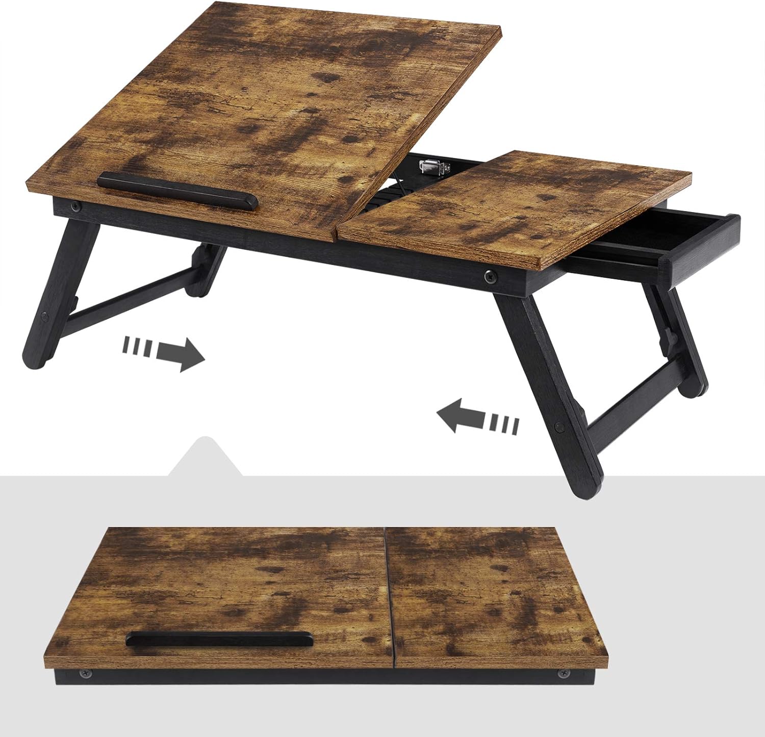 SONGMICS Masa de pat pentru laptop, plabila si reglabila, 55x35x23 cm, maro [8]