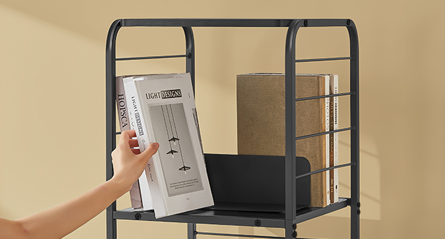 VASAGLE Biblioteca rotativa 360 grade, cadru metalic, cu 5 polite MDF, 43x43x158cm, negru [6]